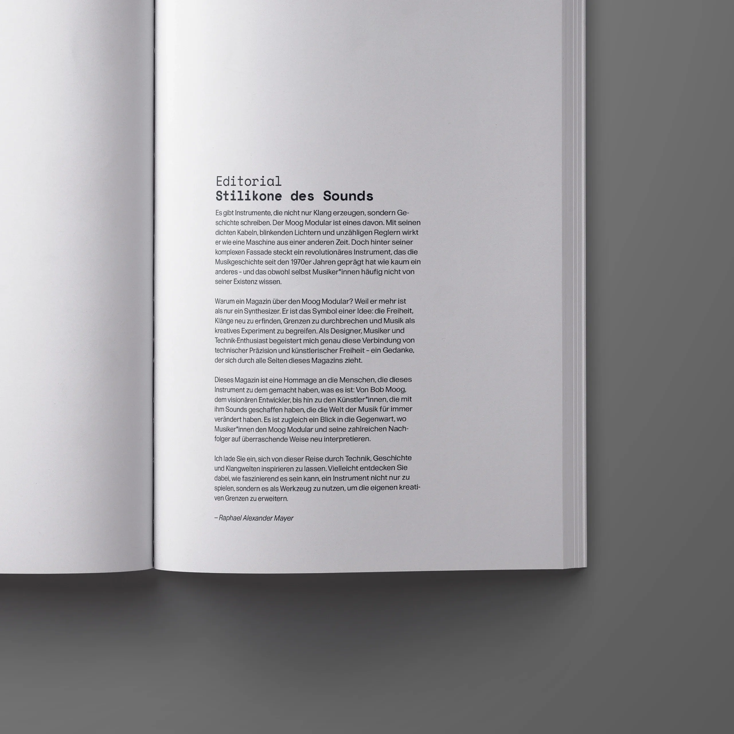 Magazinseite mit Editorial-Text und Überschrift „Stilikone des Sounds“ in reduziertem Layout