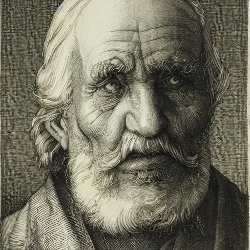 Gesicht eines alten Mannes, seitlich beleuchtet, im Stil von Albrecht Dürer