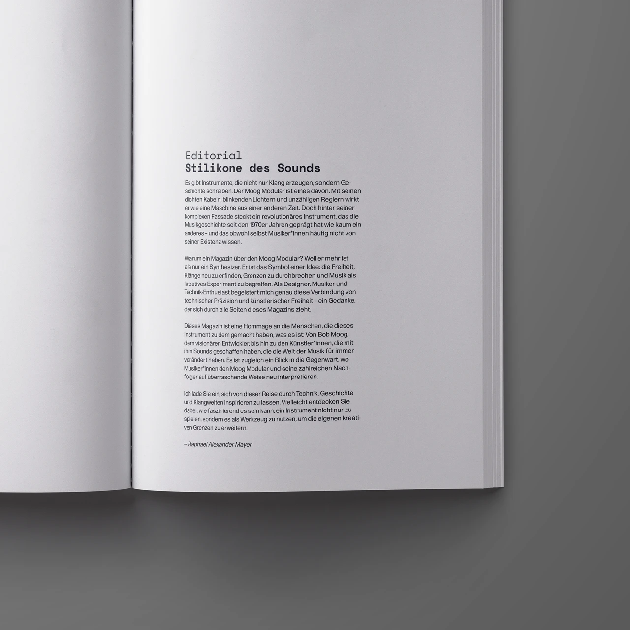 Magazinseite mit Editorial-Text und Überschrift „Stilikone des Sounds“ in reduziertem Layout