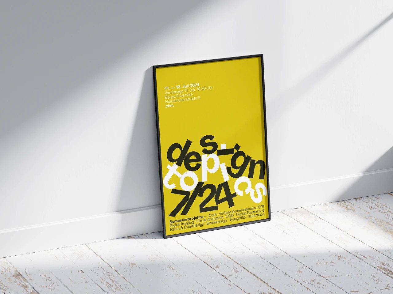 Typografieplakat mit Grotta im Raum präsentiert, mit Fokus auf Wirkung, Maßstab und Farbkontrast